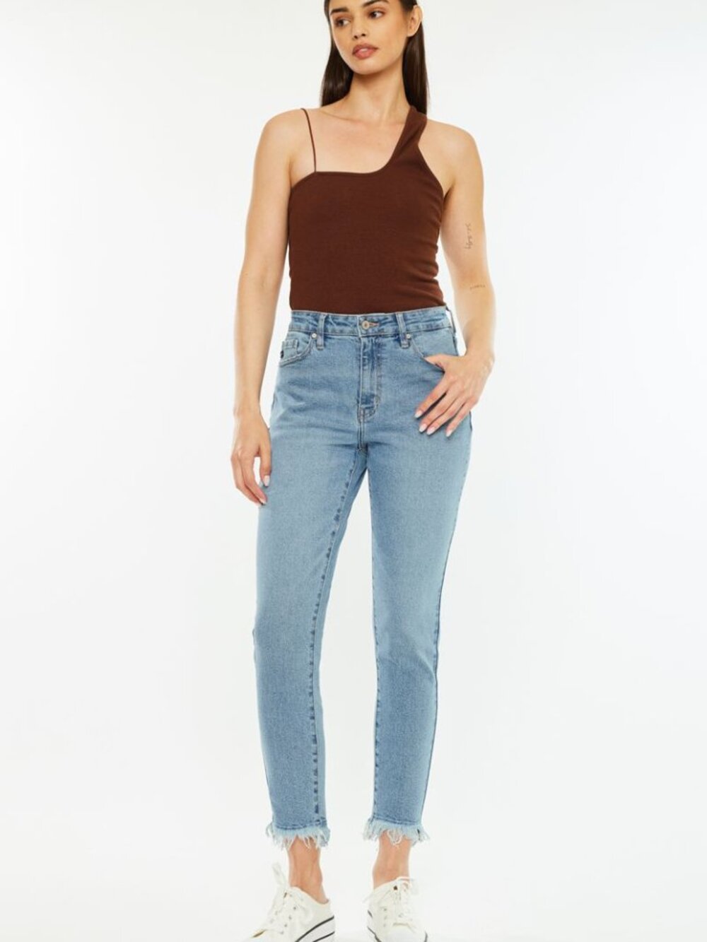 KanCan Mae High Rise Straight Frayed Hem Jeans